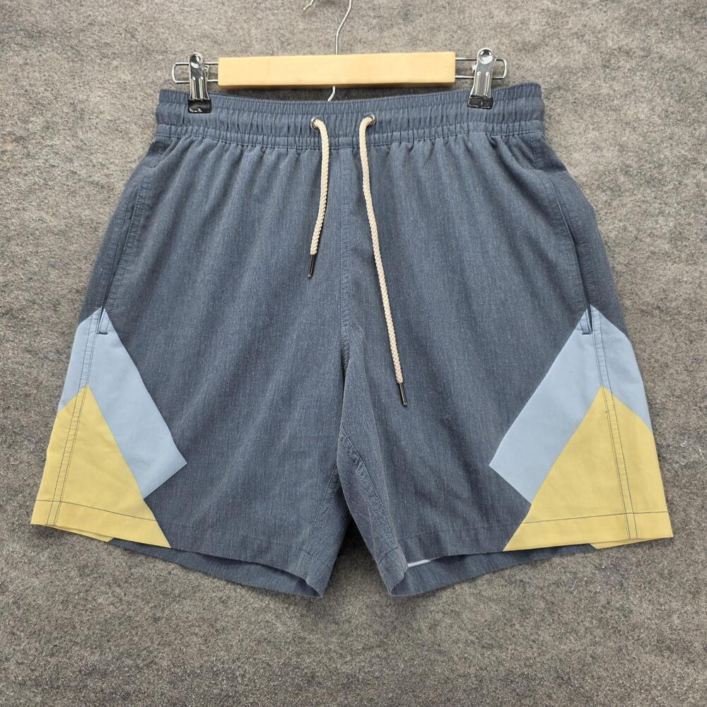 Fair Harbor Shorts Mens Medium Blue Colorblock Swim Trunks Stretch Drawstring